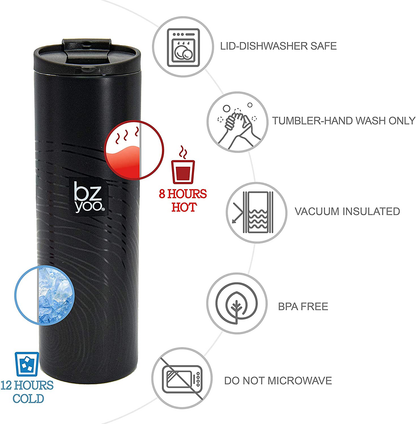 bzyoo Brew 18/8 Stainless Vacuum Drinking BPA-Free 12oz Coffee Mug Water Thermal Bottle with Leak Proof Design for Hike Camping Holiday New Year Gifts Wellness (Glitch)