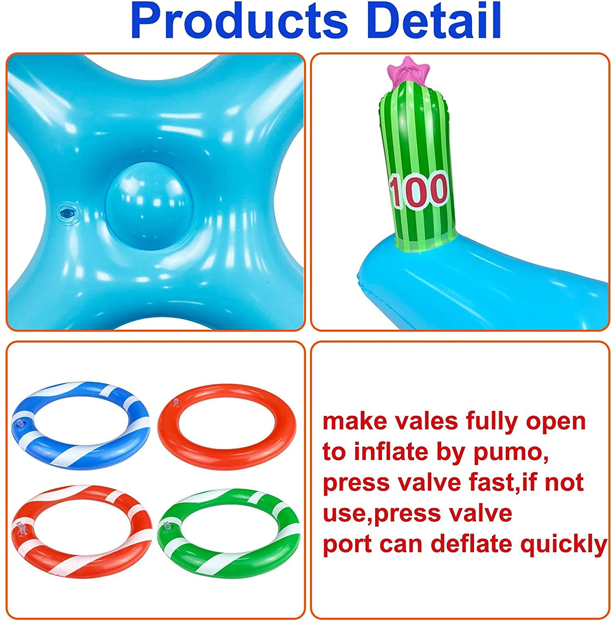Inflatable Pool Toys Large Pool Cactus Ring Toss Games, Floating Swimming Pool Toy for Kids Teens Summer Beach Backyard Outdoor Water Play Family Party Pool Accessories(44 x44x 18.5 inch)