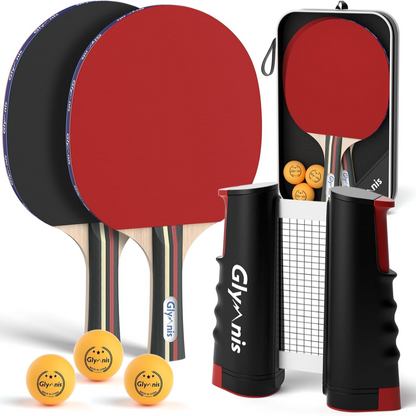 Glymnis Ping Pong Paddles Set Table Tennis Rackets with Balls, Storage Case for Indoor Outdoor Table Tennis Paddle Game Accessories