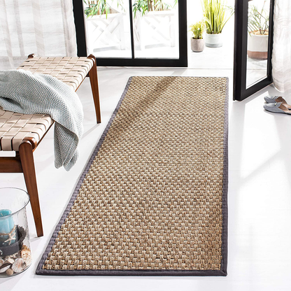 Safavieh Natural Fiber Collection NF114Q Border Basketweave Seagrass Runner, 2'6" x 6' , Dark Grey