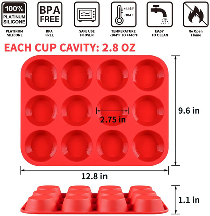12 Cups Silicone Muffin Pan - Nonstick BPA Free Cupcake Pan 1 Pack Regular Size Silicone Mold