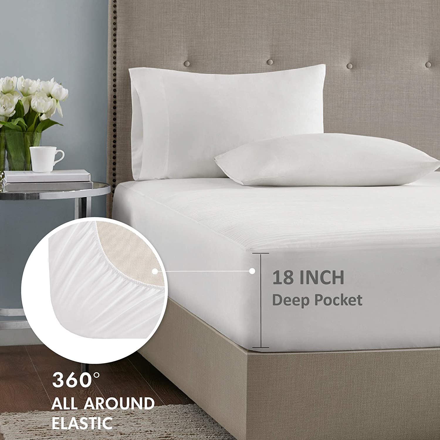 Serta Waterproof Mattress Pad-Cotton Blend Electric Bed Warmer with 10 Heat Settings Controller Zero Radiation, Auto Shut Off, 18" Deep All Around Elastic Pocket, Twin XL, White