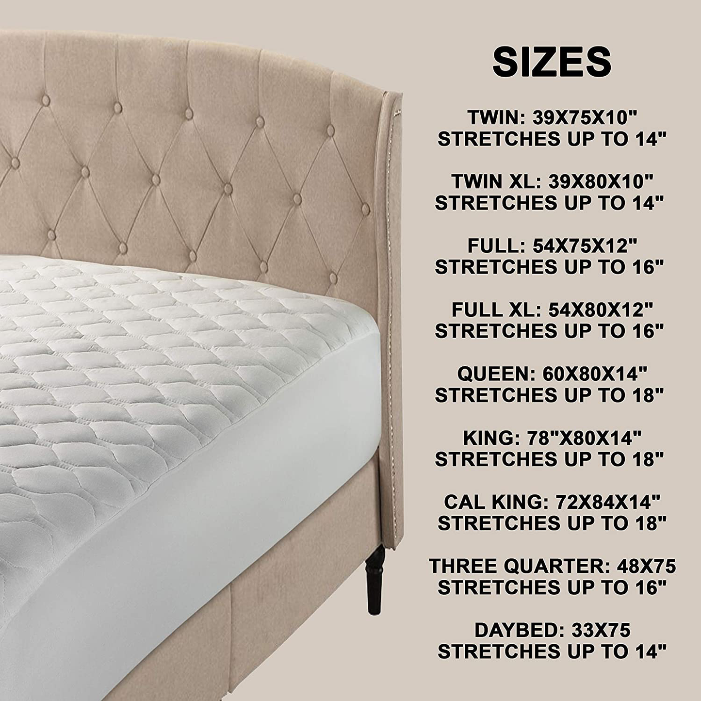 The Grand Mattress Pad Cover Fitted, Deep Pockets Bed Protection, Only Quality Fabrics Used & Breathable (Queen 60x80)