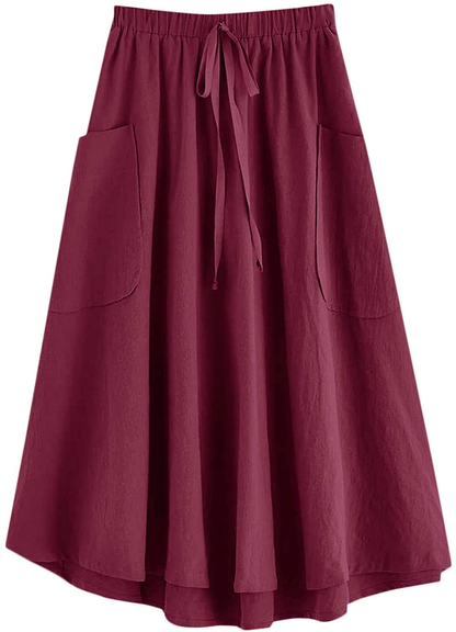 SweatyRocks Women's Casual High Waist Pleated A-Line Midi Skirt with Pocket