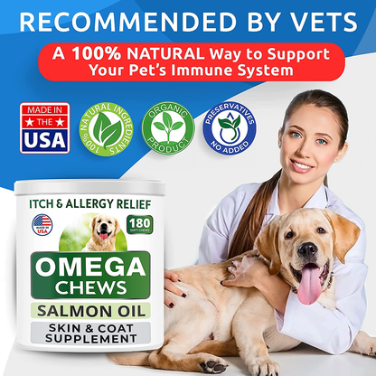 Bark&Spark Omega 3 for Dogs - 180 Fish Oil Chews - Allergy and Itch Relief - Anti-Shedding - Hot Spots Treatment - Joint Health - Skin and Coat Supplement - EPA & DHA Fatty Acids - Salmon Oil