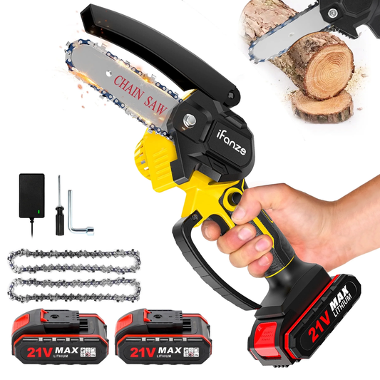 4 Inch Mini Chainsaw with 2 Batteries, Portable Cordless Tree Trimming