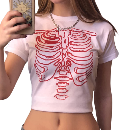 Women's Graphic Print Crop Top Vintage Punk Portrait Shirts Summer Slim Short Sleeve T Shirt Tops Y2k Fashion Clothes