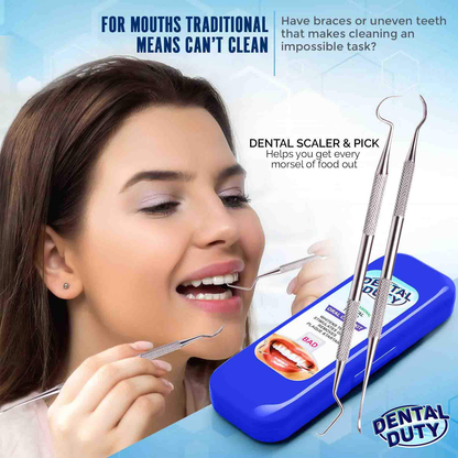 Dental Duty Hygiene Kit, Calculus and Plaque Remover Set, Stainless Steel Tarter Scraper, Tooth Pick, Dental Scaler and Mouth Mirror, Dentist Home Use Tools, Blue