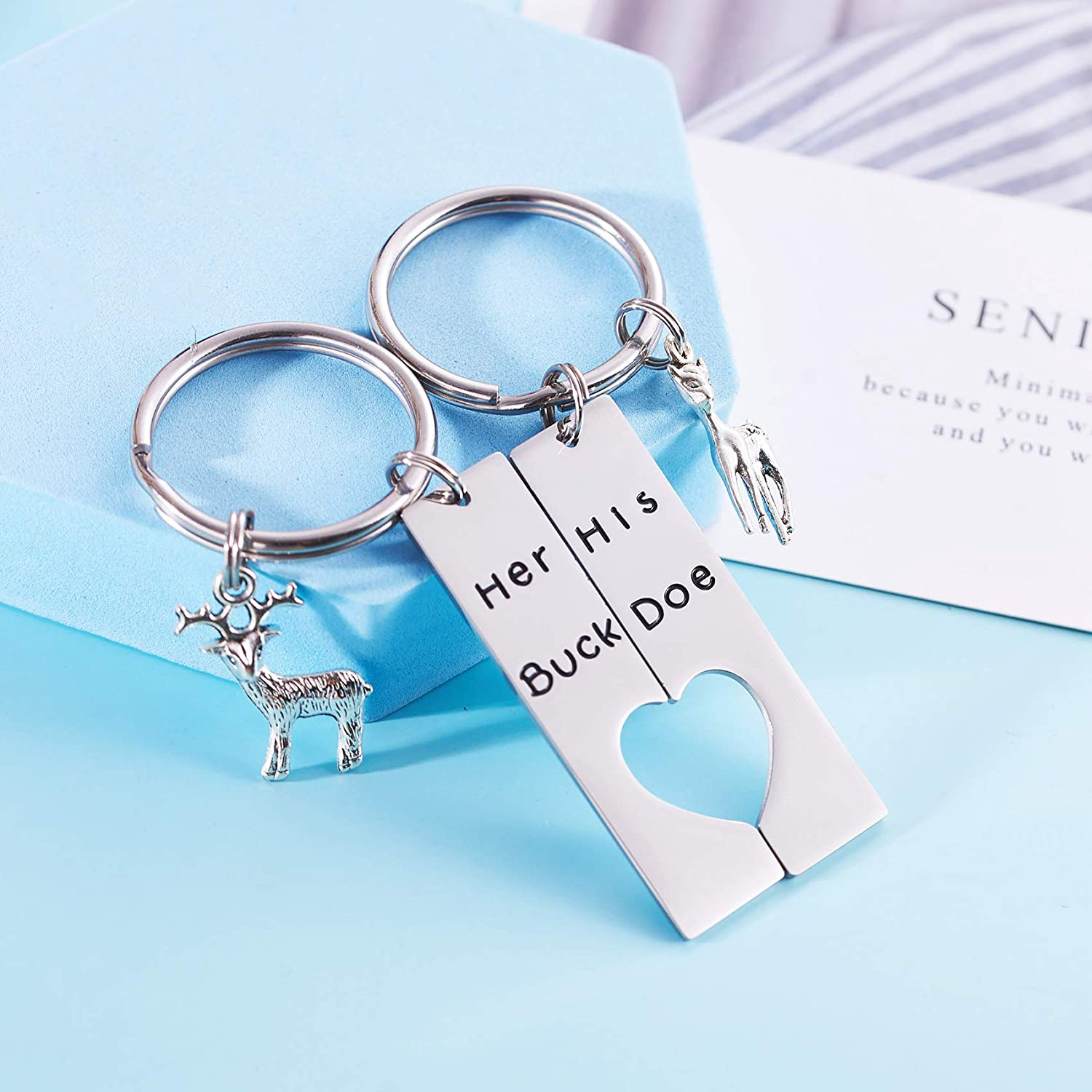 Her Buck His Doe Keychain Set  Keep One - Gift One 