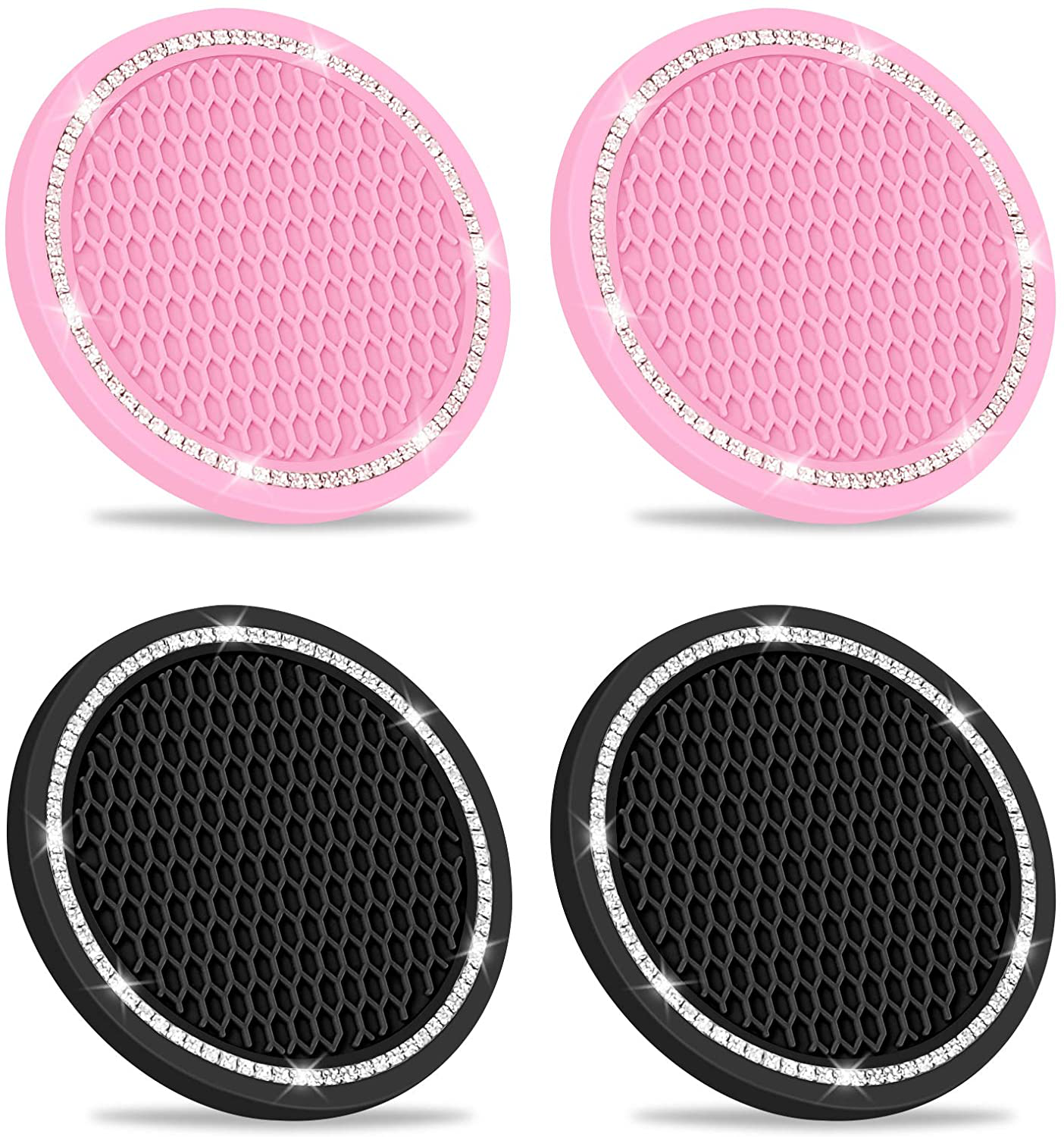 Bling Car Coaster, SHANSHUI 6 Pack Universal Vehicle Cup Holders for Car Cute Silicone Anti-Slip Insert Coaster Crystal Rhinestone Interior Accessories Suitable for Most Cars (Black/ 6Pcs)