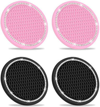 Bling Car Coaster, SHANSHUI 6 Pack Universal Vehicle Cup Holders for Car Cute Silicone Anti-Slip Insert Coaster Crystal Rhinestone Interior Accessories Suitable for Most Cars (Black/ 6Pcs)