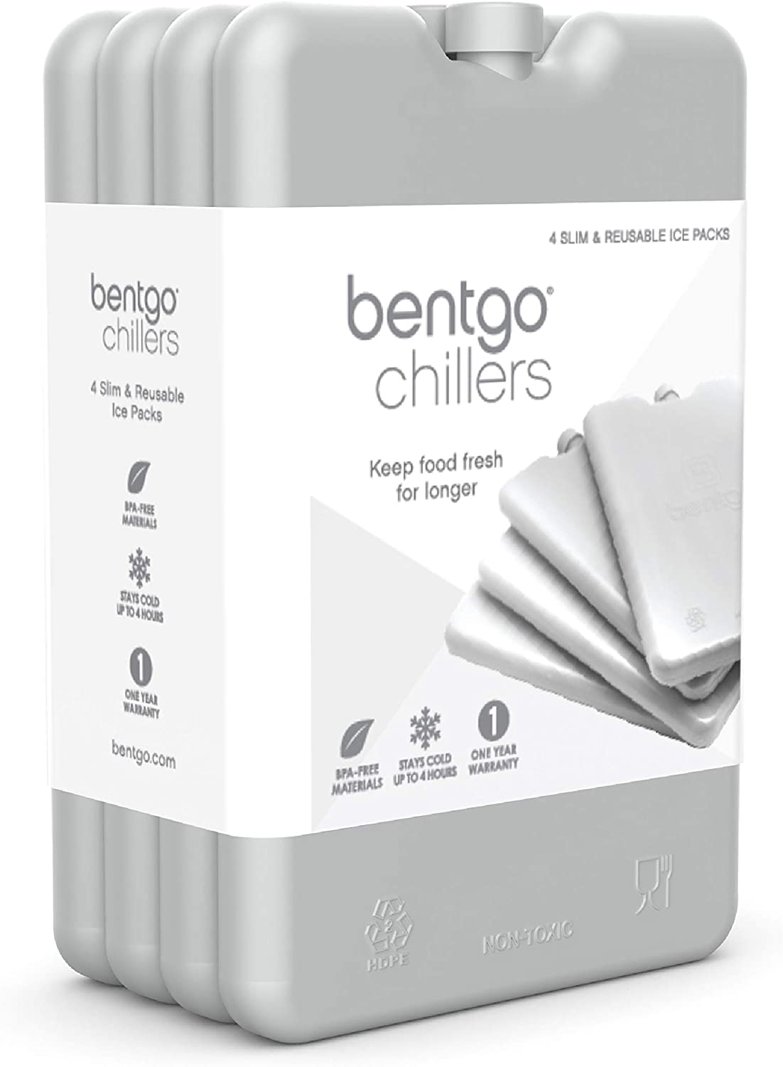 Bentgo Ice Lunch Chillers - Ultra-Thin Ice Packs Perfect for Everyday Use in Lunch Bags, Lunch Boxes and Coolers - 4 Pack (Blue)