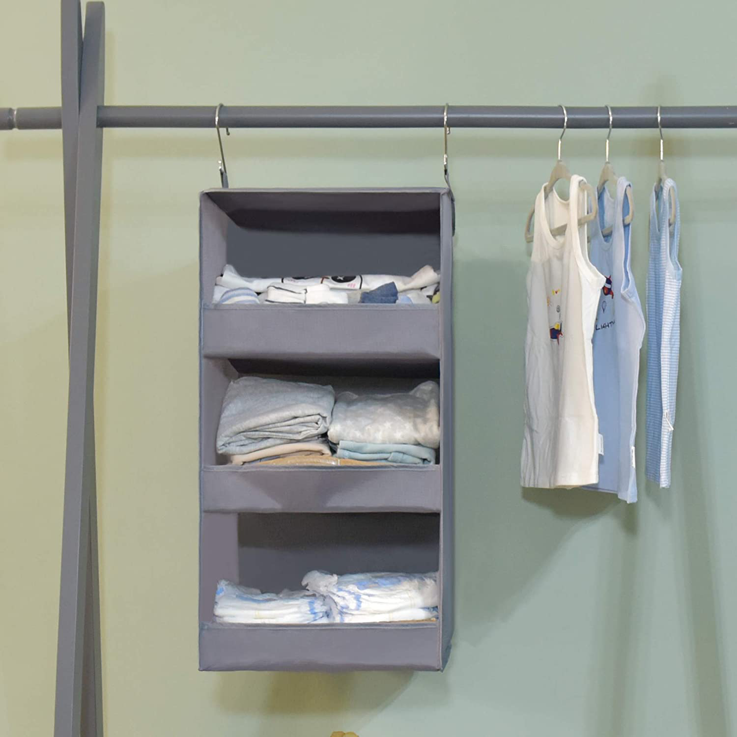 GRANNY SAYS 3-Shelf Hanging Closet Organizer, Collapsible Closet Hanging Shelves, Nursery Hanging Organizer, Black, 28.9" H X 12.2" W X 12.2" D, 1-Pack