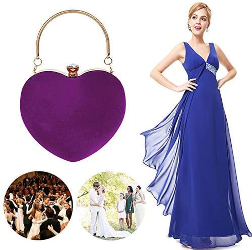 Mini Handbag Heart Shape Clutch Purse Velvet Shoulder Bag Evening Tote Chain Purse