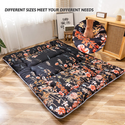 Floral Japanese Futon Floor Mattress, Bed Mattress Topper with Roll Up Design 