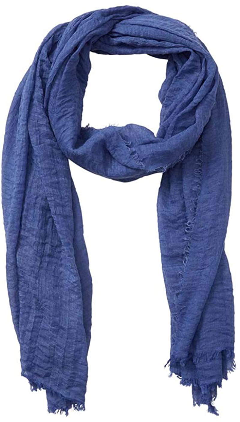 Summer Cotton Blend Crinkle Vintage Soft Scarf with Fringed Edges 35" × 70"