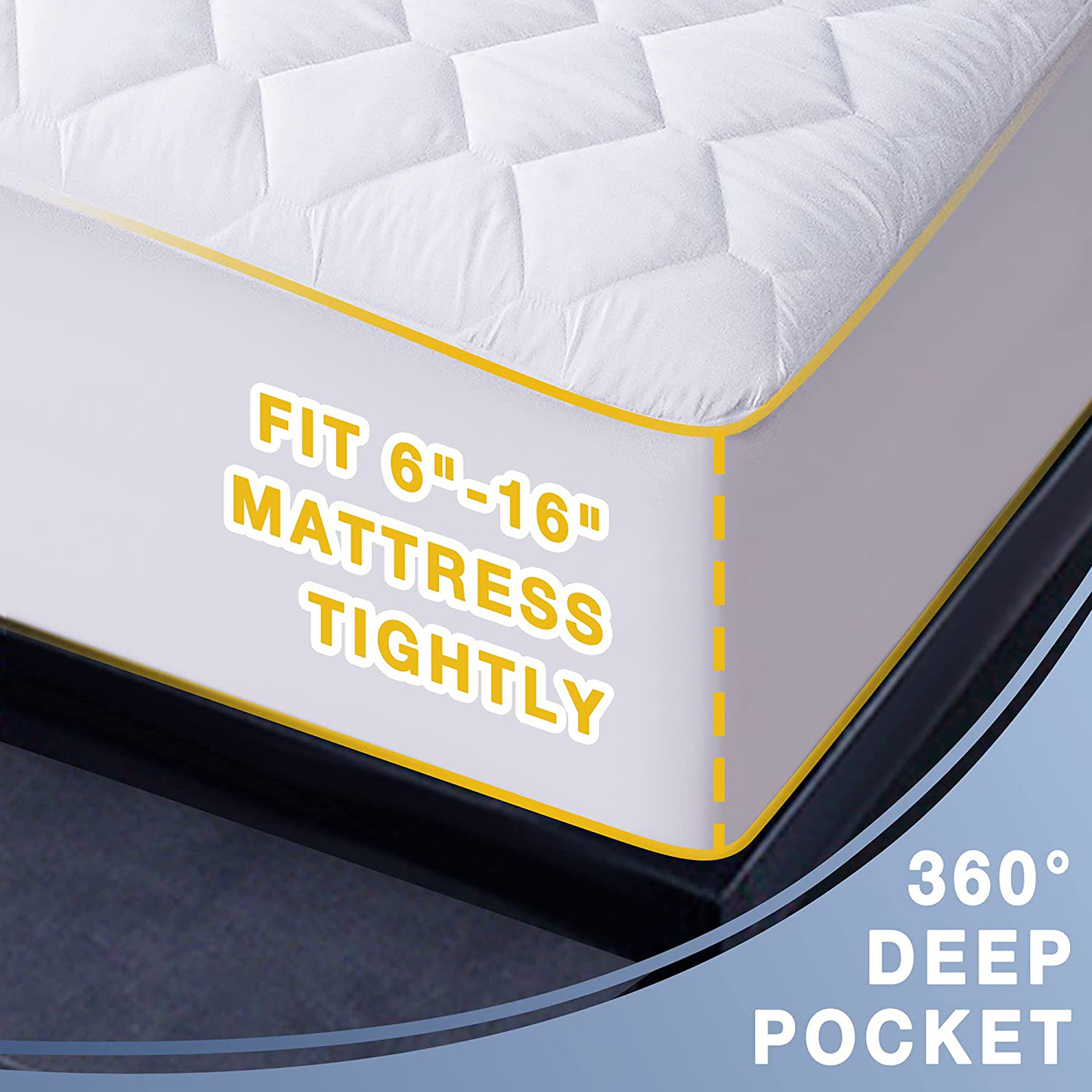 Waterproof Mattress Pad King Size, Soft and Breathable Quilted Mattress Protector, 6''-18'' Deep Pocket Fitted Mattress Cover, White