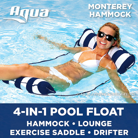Aqua 4-in-1 Monterey Pool Hammock & Float, 50% Thicker, Patented Non-Stick PVC, Multi-Purpose Water Hammock (Saddle, Chair, Hammock, Drifter) Pool Chair for Adults - Light Blue
