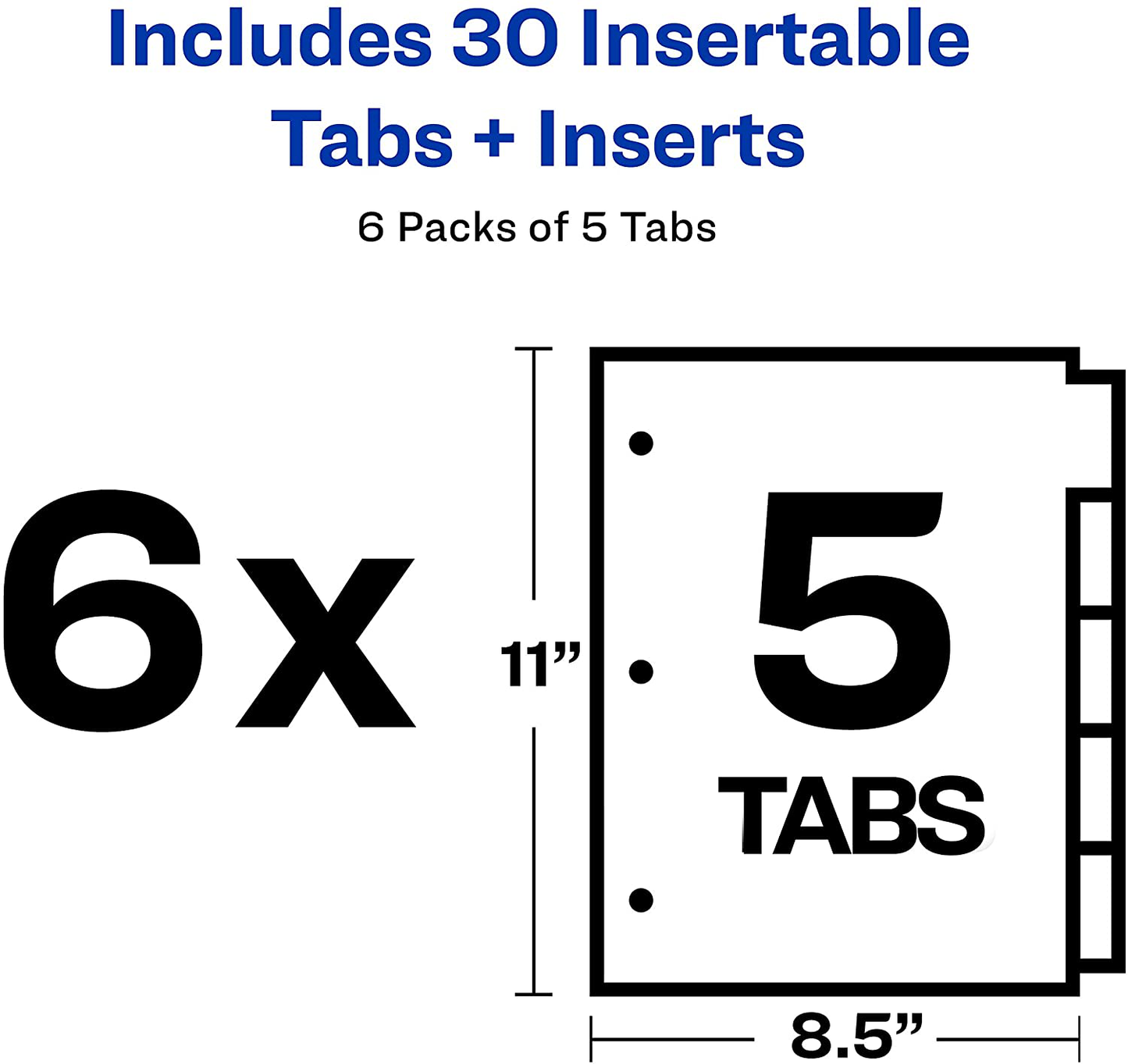 AVERY 11109 5-Tab Binder Dividers, Insertable Multicolor Big Tabs, 6 Sets
