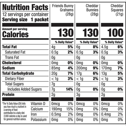 Annie's Variety Pack, Cheddar Bunnies, Bunny Grahams, Cheddar Squares, 12 ct