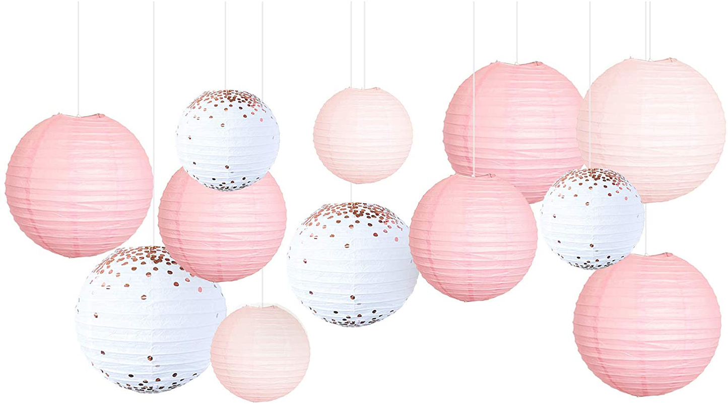 Black & Gold Party Supplies - 12Pcs Black and Gold Metallic Foil Paper Lanterns