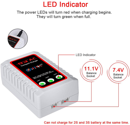 HTRC LiPo Battery Charger 2S-3S RC Balance Charger B3AC Pro Compact Charger for 7.4-11.1V LiPo Batteries(Black)