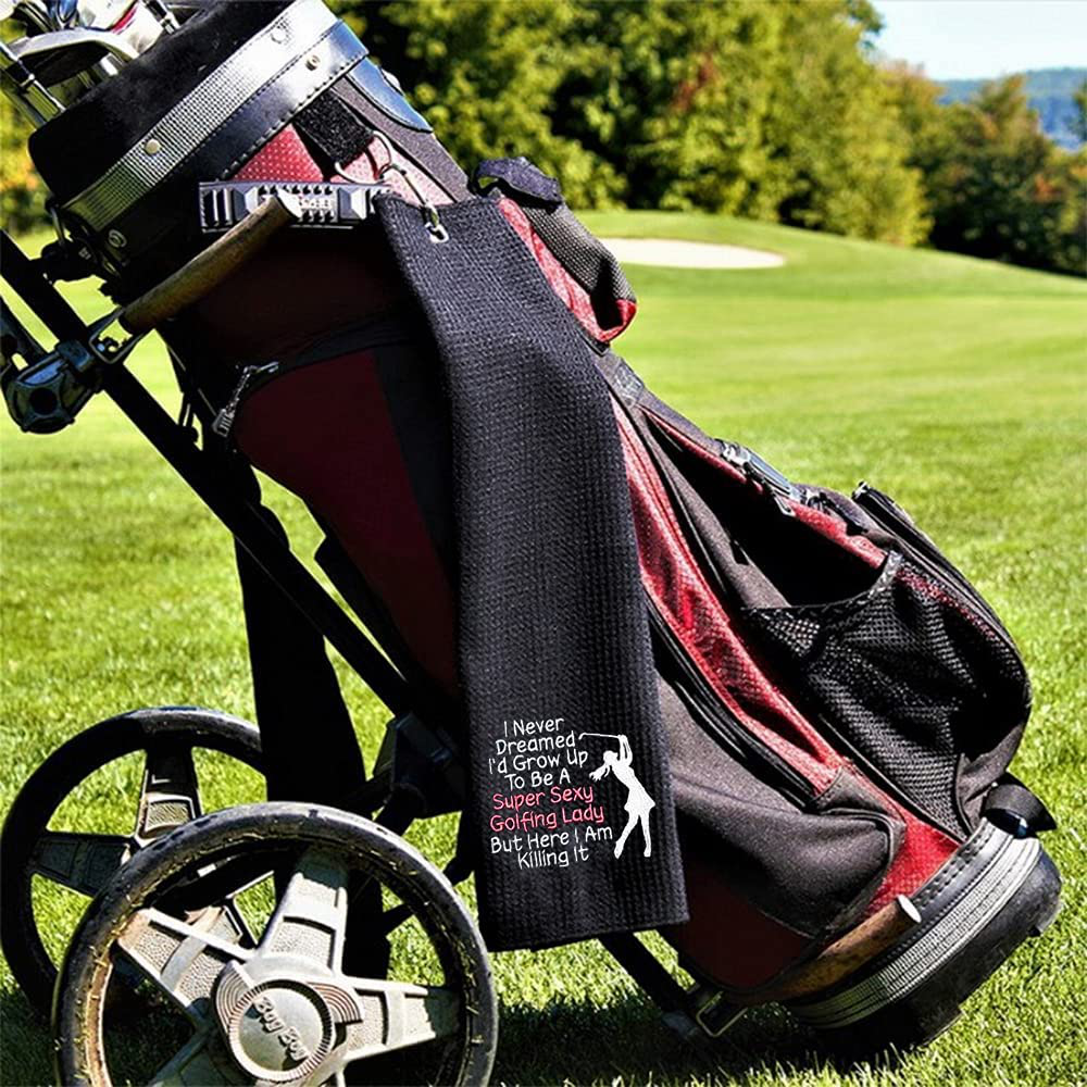 DYJYBMY Super Sexy Goifing Lady Funny Golf Towel, Embroidered Golf Towels for Golf Bags with Clip, Golf Gifts for Men Woman, Birthday Gifts for Golf Fan, Retirement Gift, Mom Golf Towel