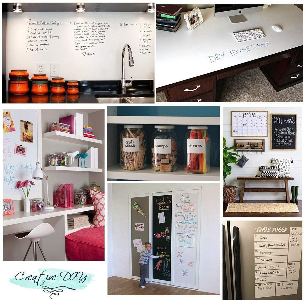 Self Adhesive White Board Paper - Dry Erase Wall Stickers Roll 17.7" x 78.7" Message Board Wallpaper Decal for School/Office/Home/Kid/Art/Decoration