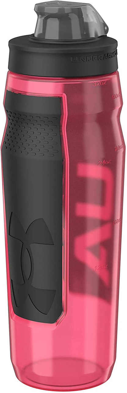 Under Armour 32oz Playmaker Squeeze Water Bottle, Sanitary Cap Cover, High Flow Push/ Pull Nozzle, Non-Slip Grip, Finger Loop Carry, Fits Bike Holder, Cycling, Gym, Hiking, All Sports