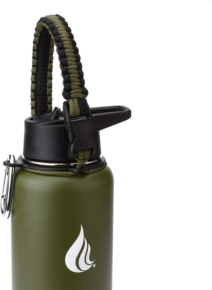  Wide Mouth Paracord Handle - Strap Carrier with Safety Ring and Carabiner - Compatible with 18, 24, 32, 40, and 64 oz Stainless Steel Water Bottles