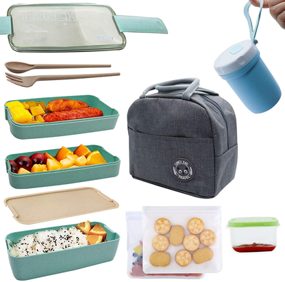 Koccido Bento Box Lunch Box Kit,Japanese Lunch Box 3-In-1 Compartment,Stackable Lunch Box Leakproof Lunch Container,Bento Lunch Box for Kids and Adults