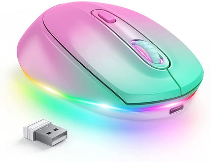 seenda Wireless Mouse, Ultra Quiet LED Light Up Mouse with USB Receiver, Rechargeable Cordless Mice and 3 Adjustable DPI for PC Laptop Computer Chromebook, Mint Green
