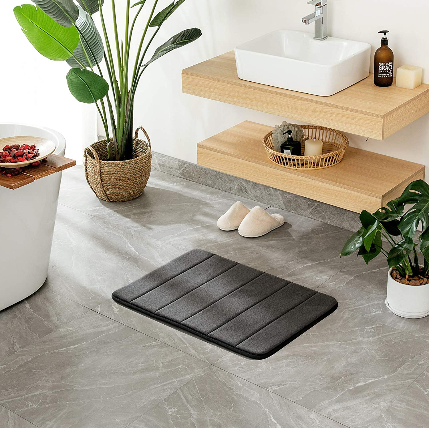 Memory Foam Bath Mat Rug, Non Slip Soft Bathroom Rug Thick Extra Absorbent 