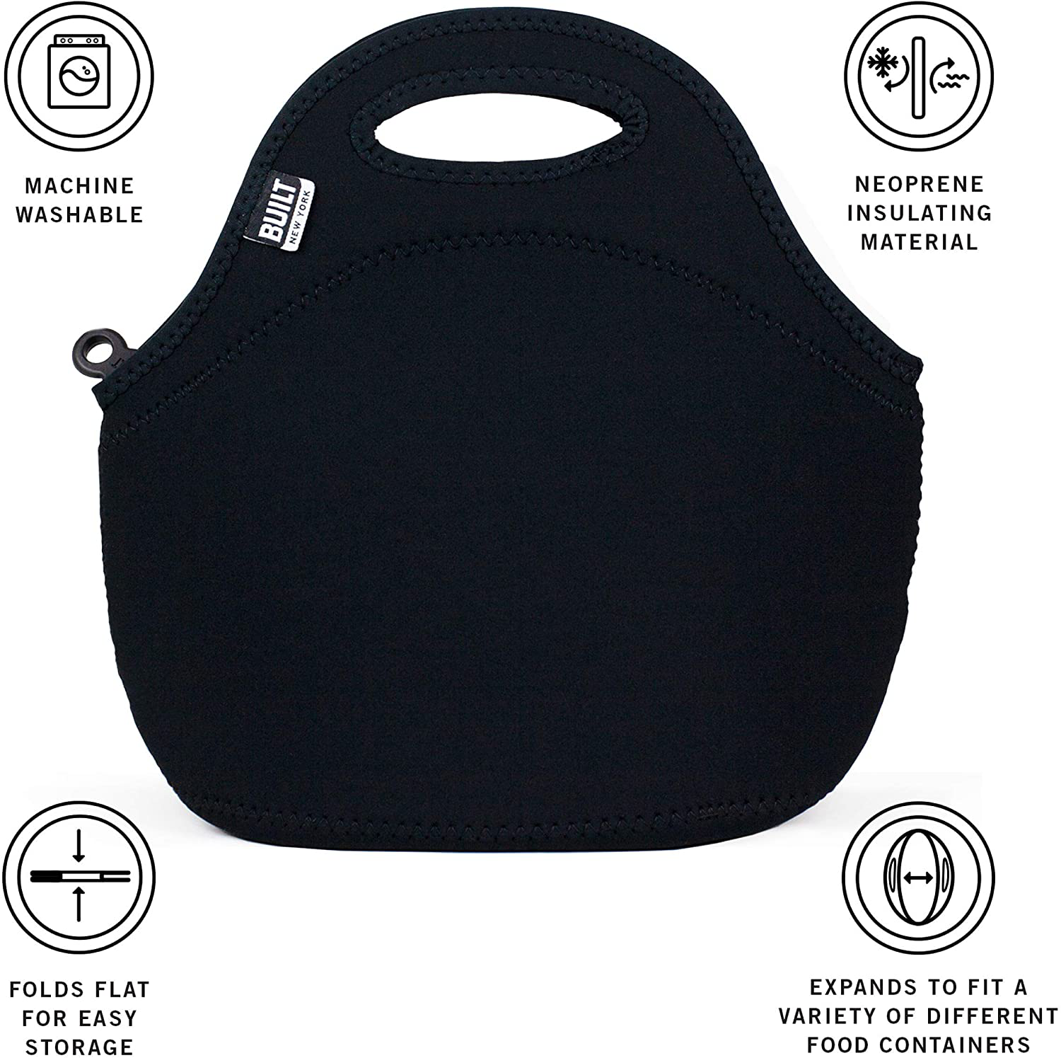 BUILT Gourmet Getaway Soft Neoprene Lunch Tote Bag-Lightweight, Insulated and Reusable, One Size, Plum Dot