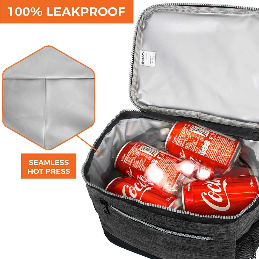 OPUX Insulated Lunch Box for Men Women, Leakproof Thermal Lunch Bag for Work, Reusable Lunch Cooler Tote, Soft School Lunch Pail for Kids with Shoulder Strap, Pockets, 14 Cans, 8L, Heather Red