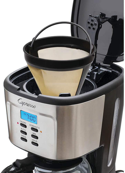 Capresso 12-Cup Coffee Maker with Glass Carafe, Stainless and Black 416.05