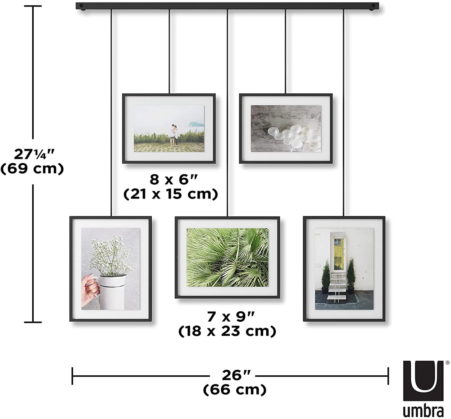 Umbra Exhibit Picture Frame Gallery Set Adjustable Collage Display for 5 Photos, Prints, Artwork & More (Holds Two 4 x 6 inch and Three 5 x 7 inch Images), 5 Opening, Black Legacy