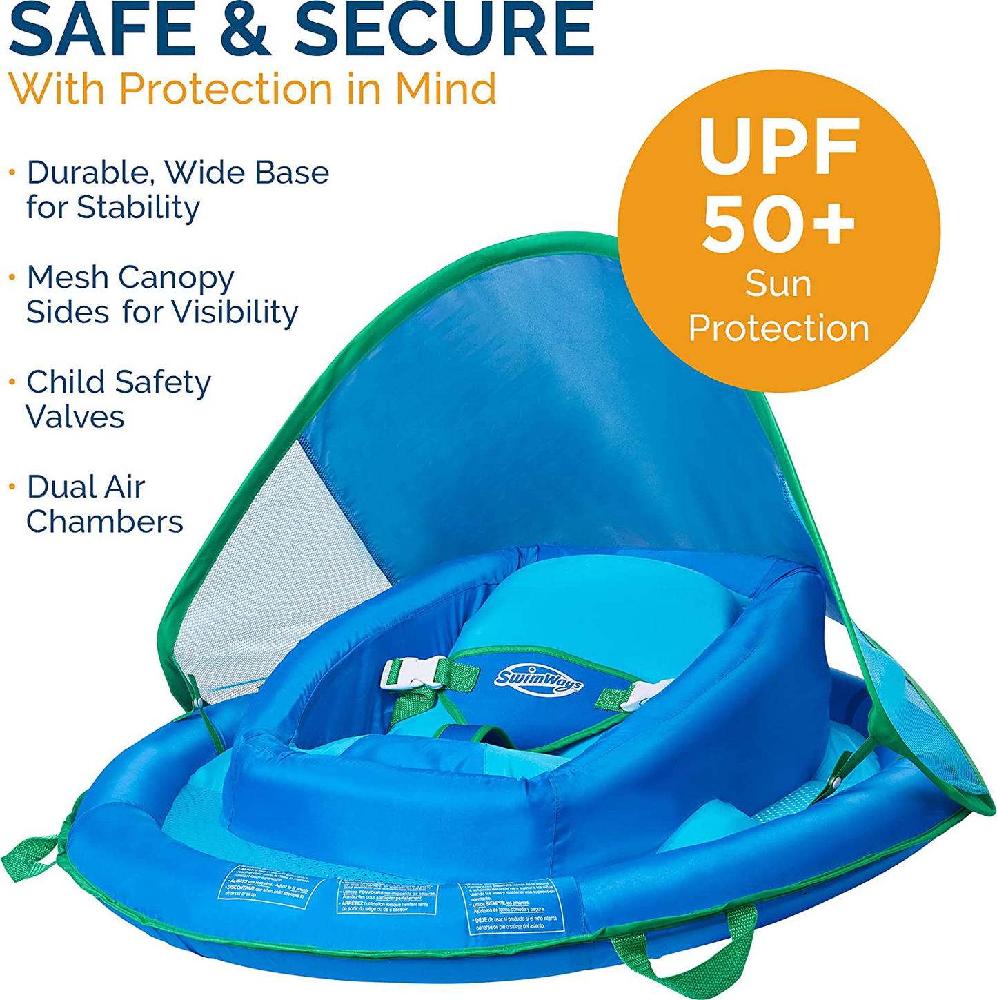 SwimWays Infant Baby Spring Float with Adjustable Sun Canopy - Green