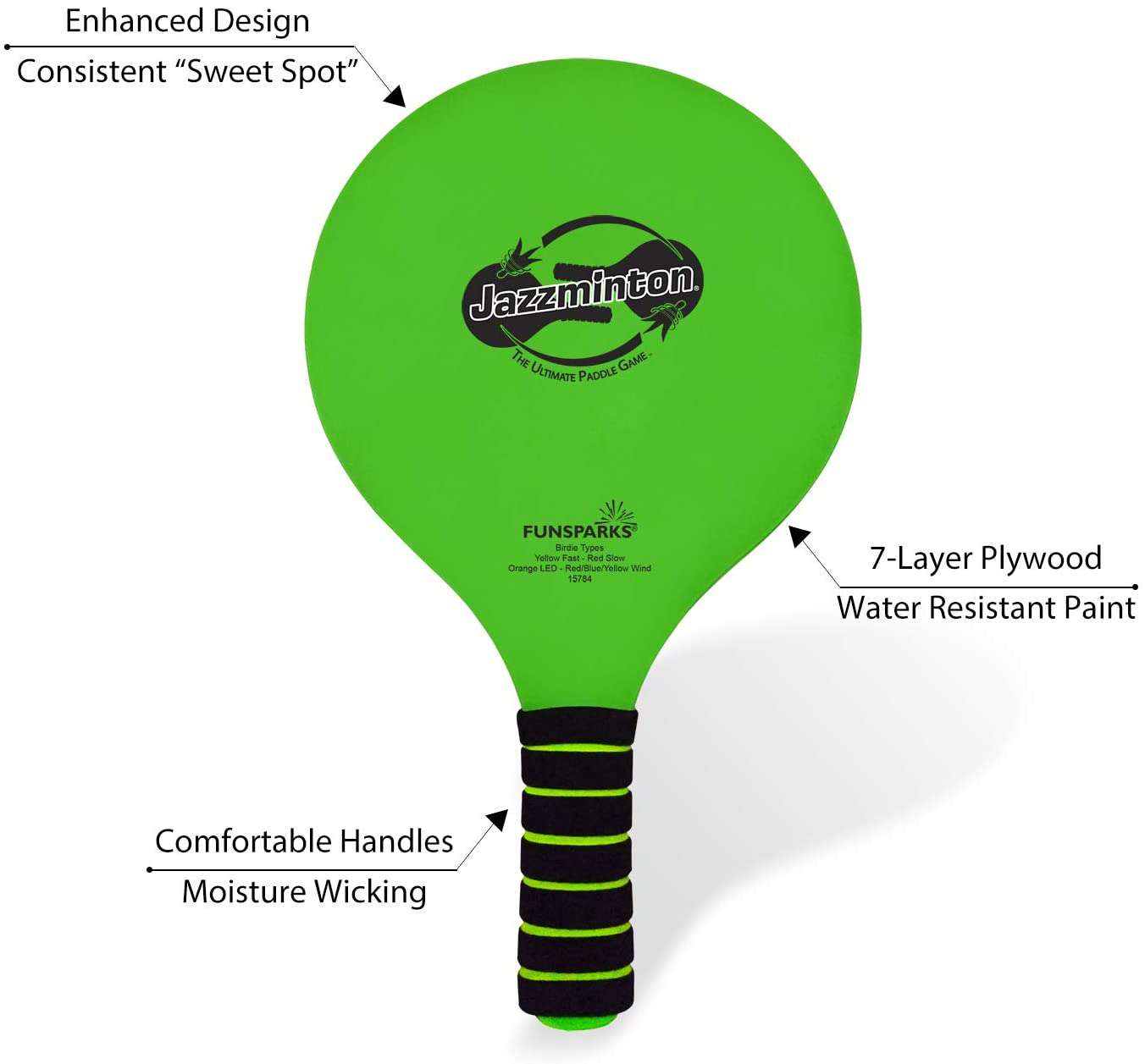 Funsparks Paddle Ball Game Jazzminton Beach for Family and Friends – 2 Paddles, 2 Birdies, 1 Ball and Carry Bag – Wind Birdie Included for Windy Days – Racquet Game for All Ages