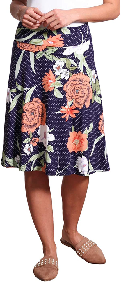 Popana Womens Casual Knee Length A-Line Stretch Midi Skirt Plus Size Made in USA