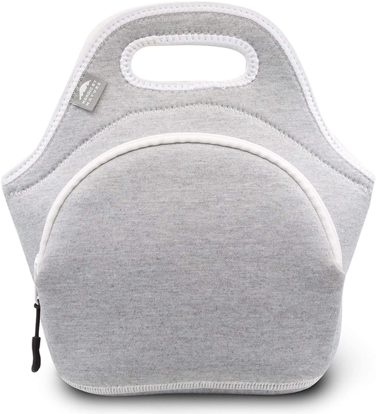 Nordic By Nature Neoprene Lunch Bag for Women & Lunch tote for Kids Insulated Lunch bag Reusable Washable Extra Thick Neoprene & Soft Cotton Feel, Premium Stitching, Outside Pocket, (M) Light Gray