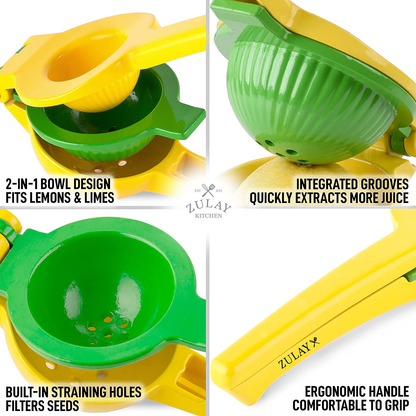 Zulay Metal Lemon Lime Squeezer - Manual Citrus Press Juicer (Gray and Lime Punch)