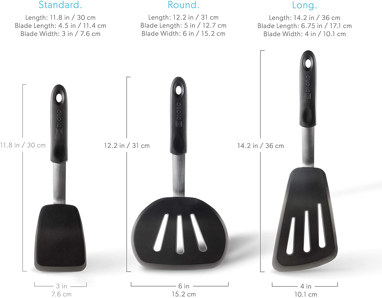 Di Oro Chef Series 3-Piece Silicone Turner Spatula Set - 600F Heat-Resistant Flexible Rubber Silicone Spatulas - Silicone Cooking Utensil Set - Egg Turners, Pancake Flippers, Kitchen Spatulas