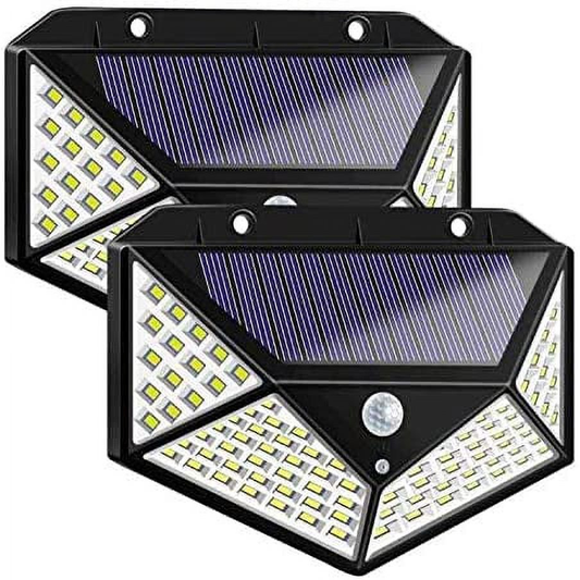 2 Pack 100 LED Solar Motion Sensor Lights - Wireless, Outdoor, IP65 Waterproof
