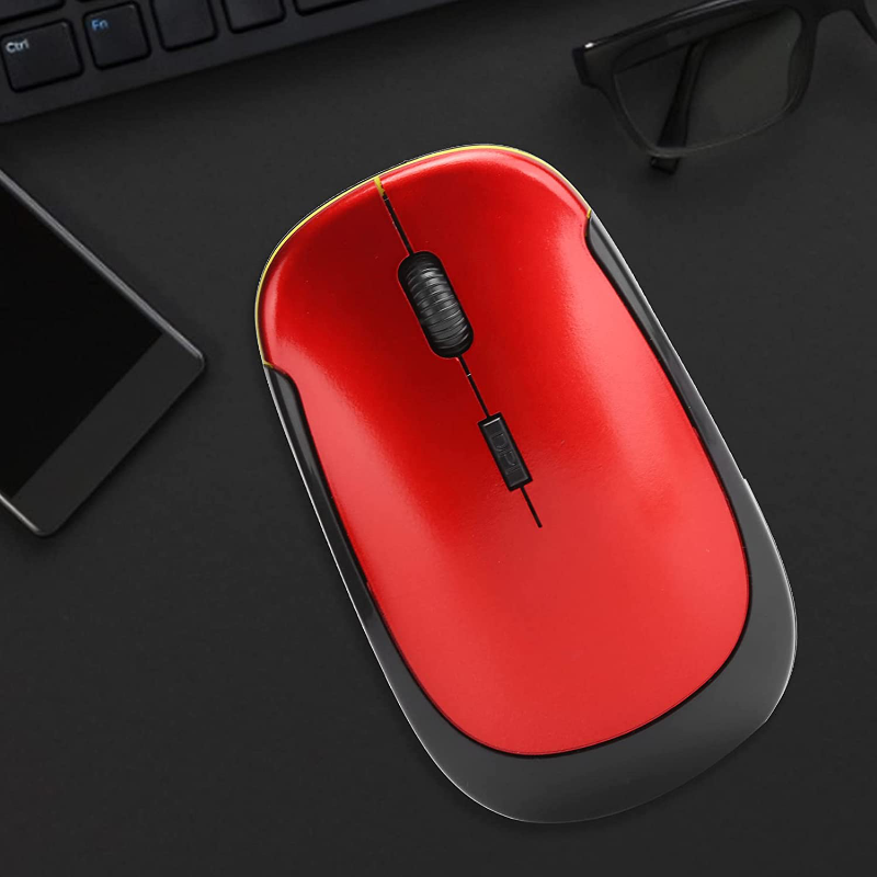 Wireless Mouse 2.4G Wreless Frequency Hopping Adjustable Optical USB Receiver Notebook Computer Accessories 1600dpi Silent Micro Motion Design Lightweight and Portable(Red)