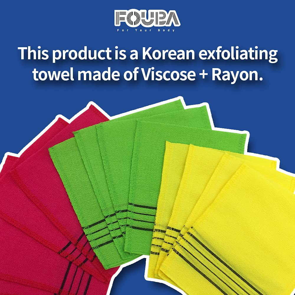 8 pcs Asian Exfoliating Bath Washcloth - Yellow & Green FOUBA