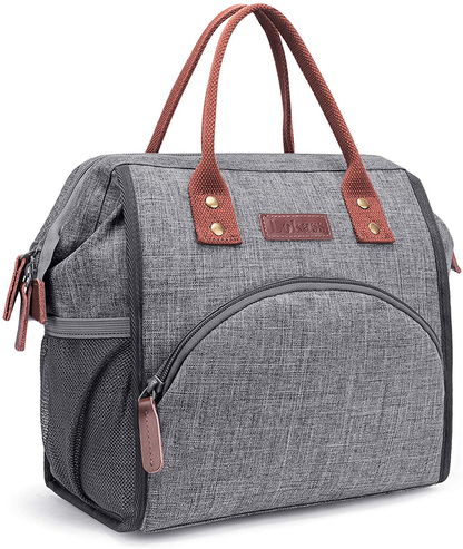 LOKASS Lunch Bag Insulated Lunch Box Wide-Open Lunch Tote Bag Large Drinks Holder Durable Nylon Thermal Snacks Organizer for Women Men Adults College Work Picnic Hiking Beach Fishing,Grey