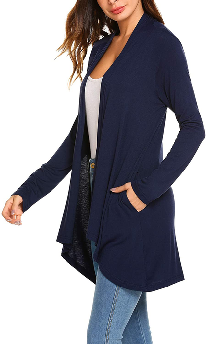 Women's Casual Long Sleeve Open Front Lightweight Drape Cardigans with Pockets