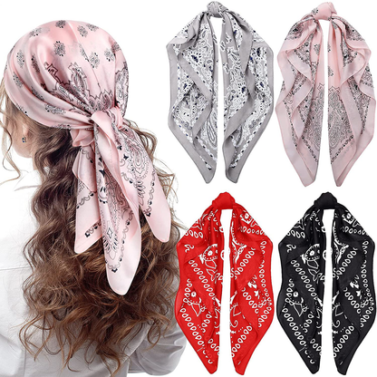 4 Pieces 27 Inch Satin Headband Scarves Silk Feeling Bandana Boho Head Scarves for Women Girls (Classic Pattern)