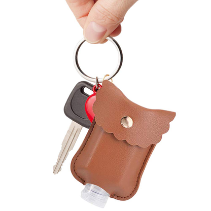 Hand Sanitizer Holder, 3 Pack Mini Hand Sanitizer Bulk Holder, Portable Squeeze Bottles 2oz with Leather Case Keychain